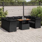 vidaXL Salon de jardin 10 Pièces avec coussins noir résine tressée