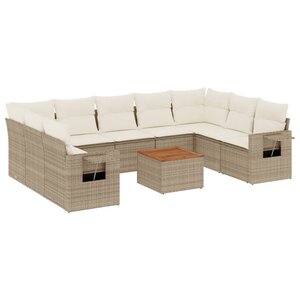 vidaXL Salon de jardin avec coussins 10 Pièces beige résine tressée