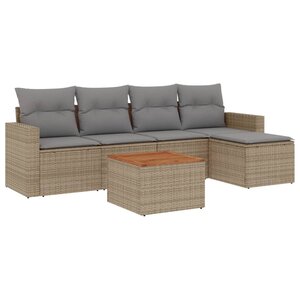 vidaXL Salon de jardin avec coussins 6 Pièces beige résine tressée