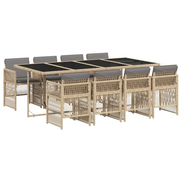 vidaXL Ensemble à manger de jardin et coussins 9 Pièces mélange beige