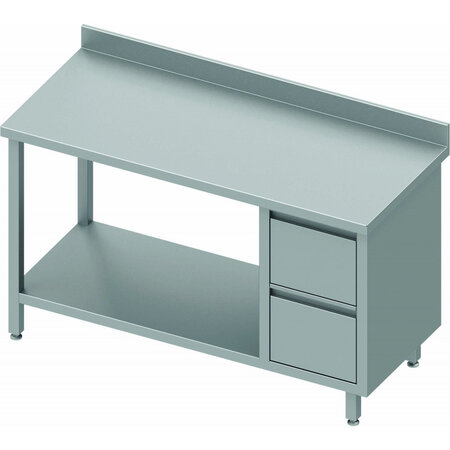 Table inox avec 2 tiroirs a droite & etagère - gamme 600 - stalgast -  - acier inoxydable1600x600 x600xmm