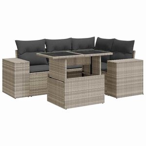 vidaXL Salon de jardin 5 Pièces avec coussins gris clair résine tressée