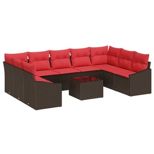 vidaXL Ensemble de Canapés avec coussin 10 Pièces Marron polyrotin