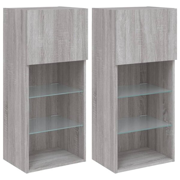 vidaXL Meubles TV avec lumières LED 2 Pièces sonoma gris 40 5x30x90 cm