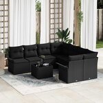 vidaXL Ensemble de canapé de jardin 9 Pièces Noir Poly rotin