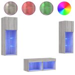 vidaXL Meuble TV muraux 4 Pièces avec lumières LED sonoma gris