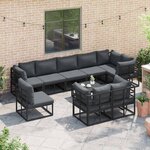 vidaXL Ensemble de canapé de jardin avec coussin 10 Pièces Noir Aluminium