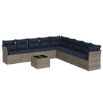 vidaXL Salon de jardin 10 Pièces avec coussins gris résine tressée