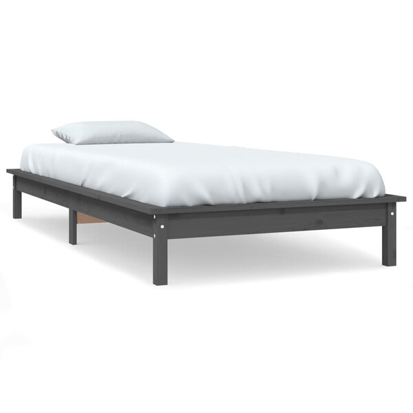 vidaXL Cadre de lit Gris 90x200 cm Bois de pin massif