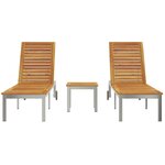 vidaXL Transats 2 Pièces avec Table 3 Pièces Marron Bois d'acacia massif