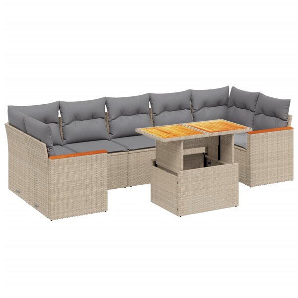 vidaXL Salon de jardin avec coussins 8 Pièces beige résine tressée