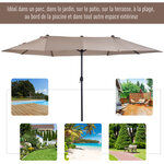 Parasol de jardin XXL parasol grande taille 4,6L x 2,7l x 2,4H m ouverture fermeture manivelle acier polyester haute densité marron