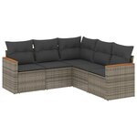 vidaXL Salon de jardin 5 Pièces avec coussins gris résine tressée