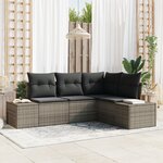vidaXL Ensemble Canapé de Jardin de 4 Pièces avec Coussins Gris Rattan Poly
