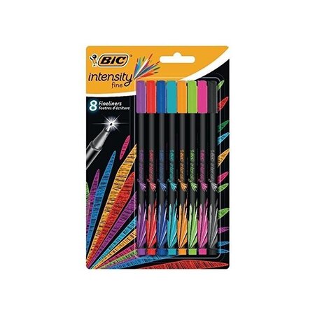 Blister 8 Stylo Feutre Fineliner Intensity Pte Baguée métal Fine 0,4mm Assortis BIC