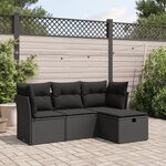 vidaXL Salon de jardin 4 Pièces avec coussins noir résine tressée
