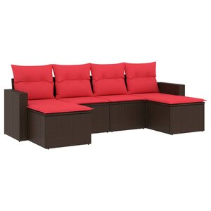 vidaXL Salon de jardin 6 Pièces avec coussins marron résine tressée