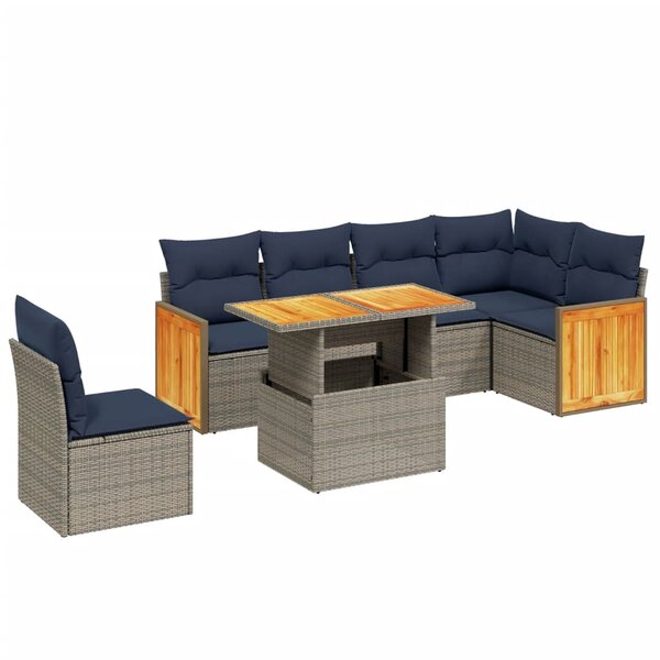 vidaXL Salon de jardin 7 Pièces avec coussins gris résine tressée