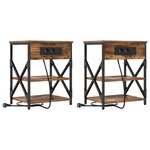 vidaXL Table de nuit avec station de chargement Chêne fumé