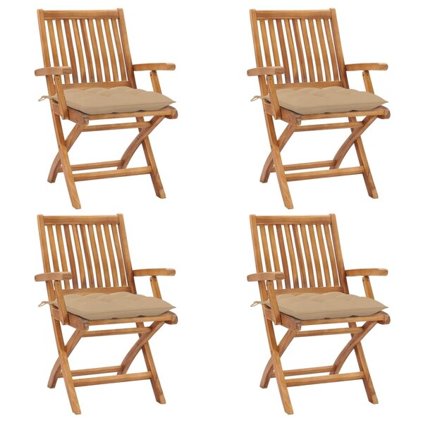 vidaXL Chaises pliables de jardin avec coussins lot de 4 Teck solide