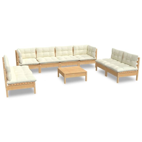 vidaXL Salon de jardin 9 Pièces avec coussins crème bois de pin massif