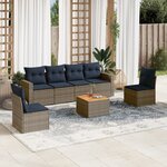 vidaXL Salon de jardin 7 Pièces avec coussins gris résine tressée