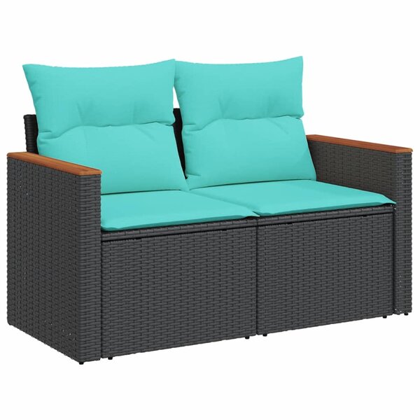 vidaXL Canapé de jardin avec coussins 2 places en résine tressée noire