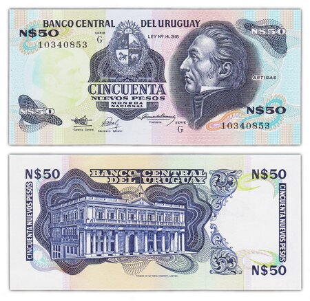 Billet de collection 50 nuevos pesos 1989 uruguay - neuf - p61a g