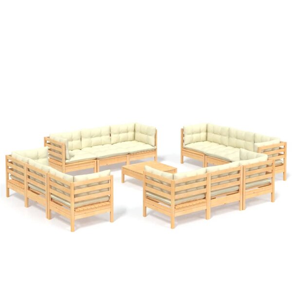 vidaXL Salon de jardin 13 Pièces avec coussins crème bois de pin
