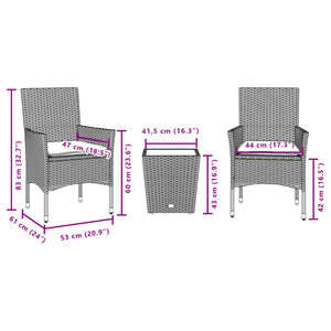 vidaXL Ensemble de bistro avec coussins 3 Pièces marron rotin et verre
