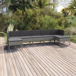 vidaXL Salon de jardin 7 Pièces avec coussins résine tressée gris