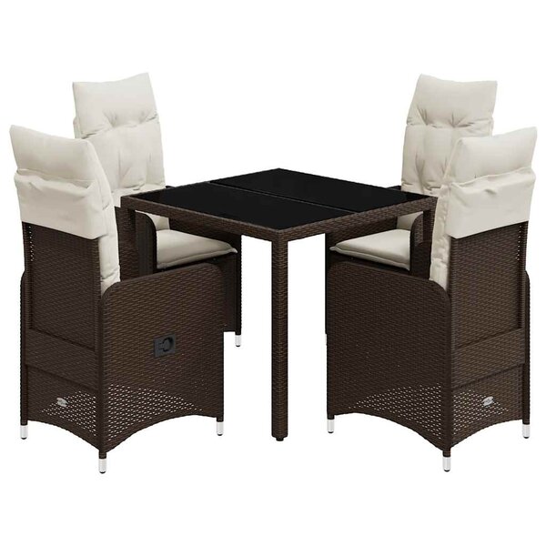 vidaXL Ensemble de bistro de jardin 5 Pièces coussins marron poly rotin