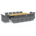 vidaXL Ensemble à manger de jardin coussins 15 Pièces Résine tressée Gris