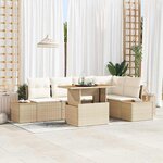 vidaXL Ensemble de canapé de jardin 6 Pièces Beige Poly rotin