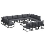 vidaXL Ensemble de canapé de jardin avec coussin 14 Pièces Noir Aluminium