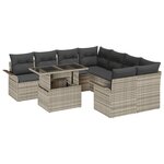vidaXL Ensemble de canapés de jardin 9 pièces avec coussins gris clair en poly rotin