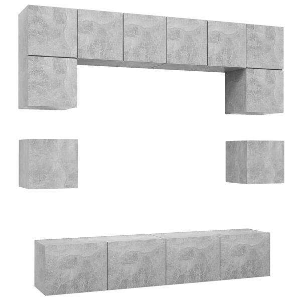 vidaXL Ensemble de meubles TV 8 Pièces Gris béton Bois d'ingénierie