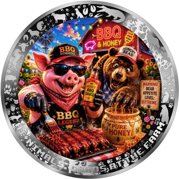 Monnaie HOG WILD HONEY BBQ AI-NIMALS Chaos at the Farm 1 Oz Argent 1000 Francs Cameroon 2026 (PRÉCOMMANDE)