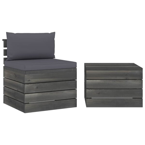 vidaXL Salon palette de jardin 2 Pièces avec coussins Bois de pin massif