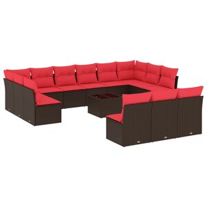 vidaXL Salon de jardin avec coussins 14 Pièces marron résine tressée