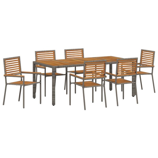 Ensemble de salle à manger de jardin vidaXL 7 pièces gris poly rotin acacia