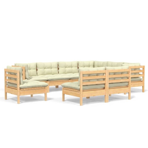 vidaXL Salon de jardin 9 Pièces avec coussins crème bois de pin massif