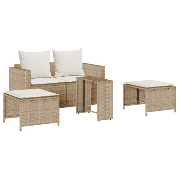 vidaXL Salon de jardin 5 Pièces avec coussins empilable beige polyrotin