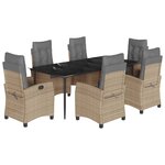vidaXL Ensemble à manger de jardin coussins 7 Pièces mélange beige rotin