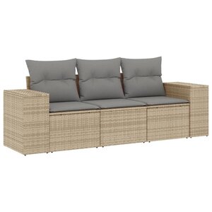 vidaXL Salon de jardin avec coussins 3 Pièces beige résine tressée