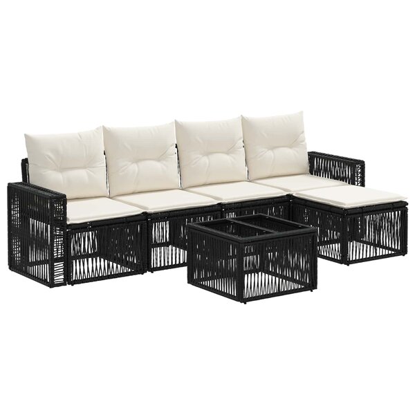 vidaXL Ensemble de canapé de jardin 6 pc Noir et blanc crème polyrotin