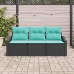 vidaXL Ensemble de Canapés avec coussin 3 Pièces Noir polyrotin