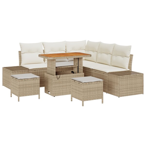 vidaXL Canapé de jardin 8 pièces avec coussins beiges en poly rattan et acacia