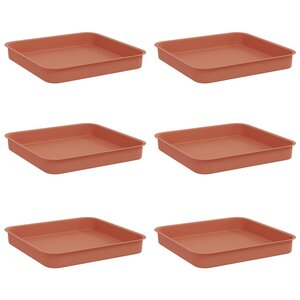 vidaXL Plateau carré à fleurs 6 pc Rouge brique 15 x 15 x 2 cm