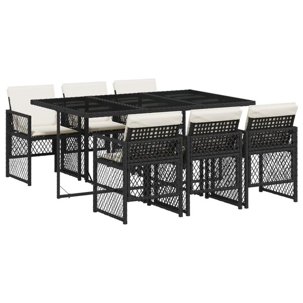 vidaXL Ensemble à manger de jardin coussins 7 Pièces noir résine tressée